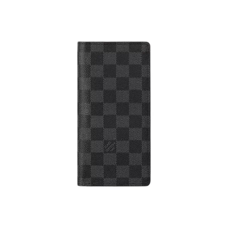 LOUIS VUITTON Brazza Checkerboard Long Cowhide Wallet Men’s Black 4×0.7×7.4 in