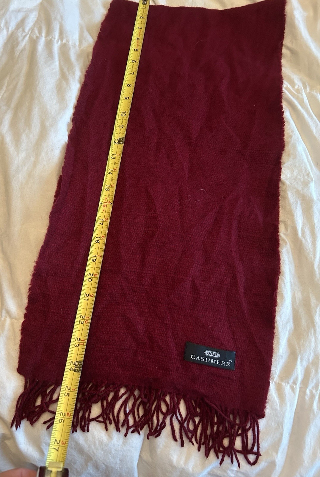 GOBI Cashmere Woven Burgundy Solid Fringe Rectangle Scarf 64 x 12
