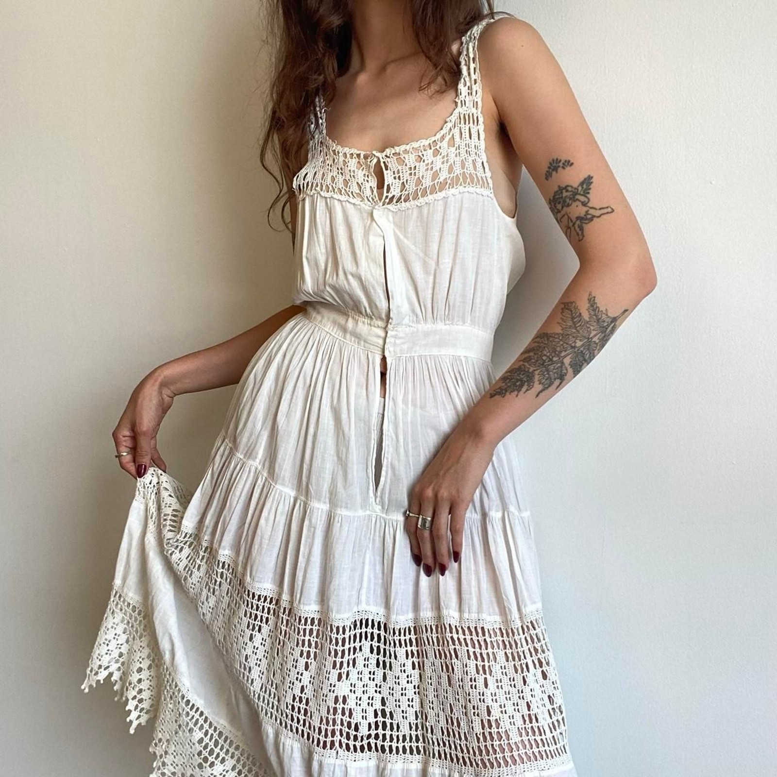antique 1900s gauzy cotton crochet day dress