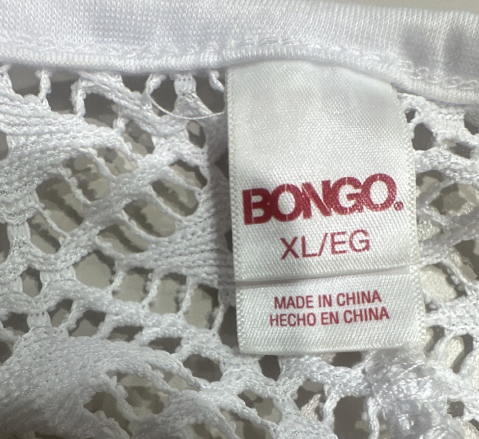 Bongo White Crochet Knit Geometric Spaghetti Strap Scoop Neck swim cover up XL