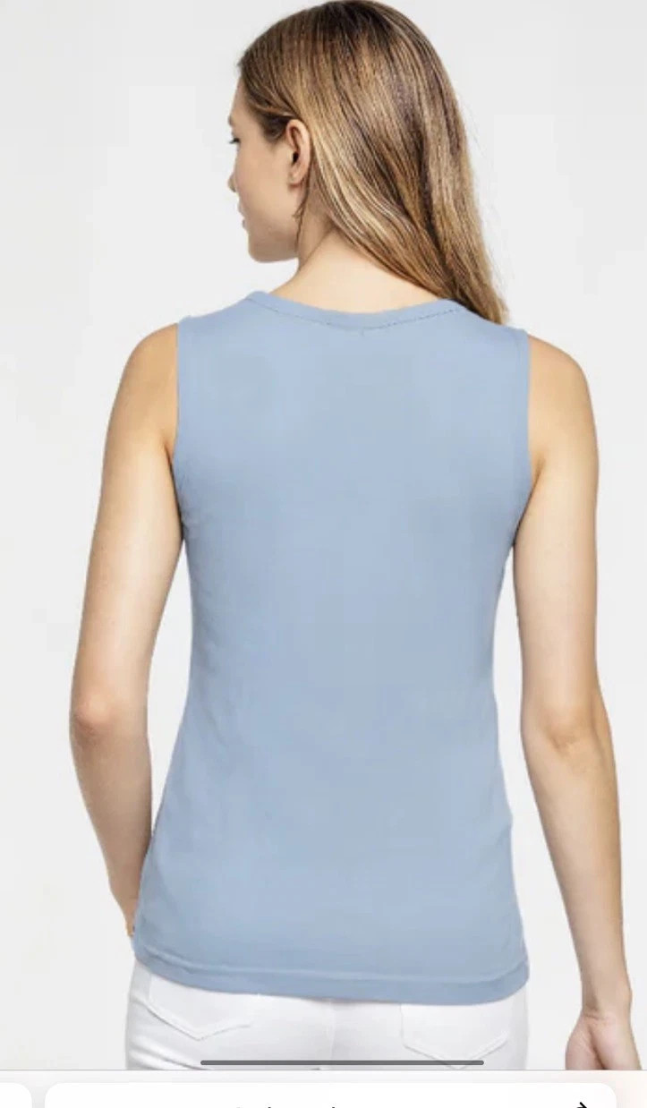 Three Dots 100% Cotton rib tank Crew Neck top Faded Denim Chambray Light Blue XL