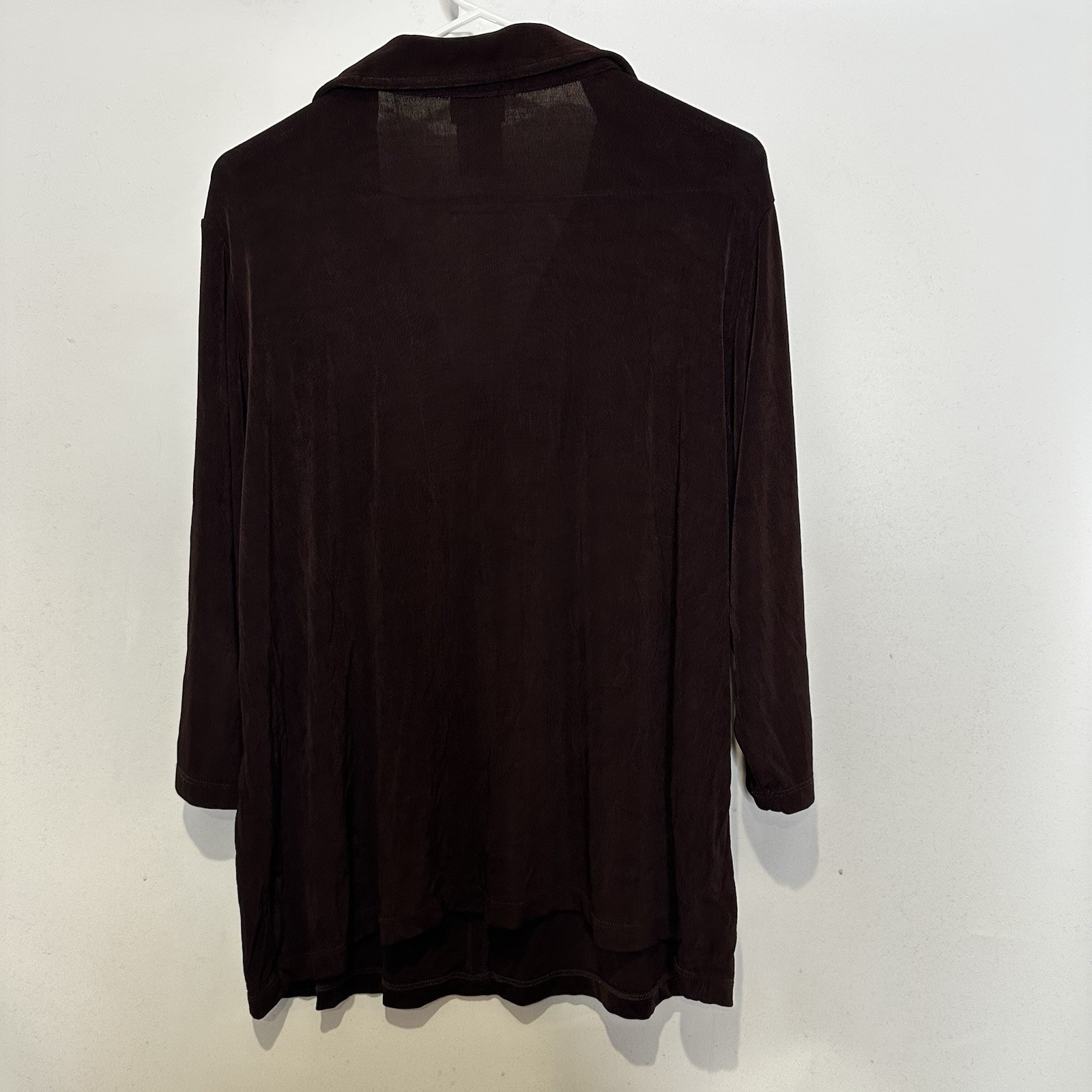 Citiknits Brown V Neck Stretch Slinky Knit 3/4 Sleeve Blouse 1X Tunic Top