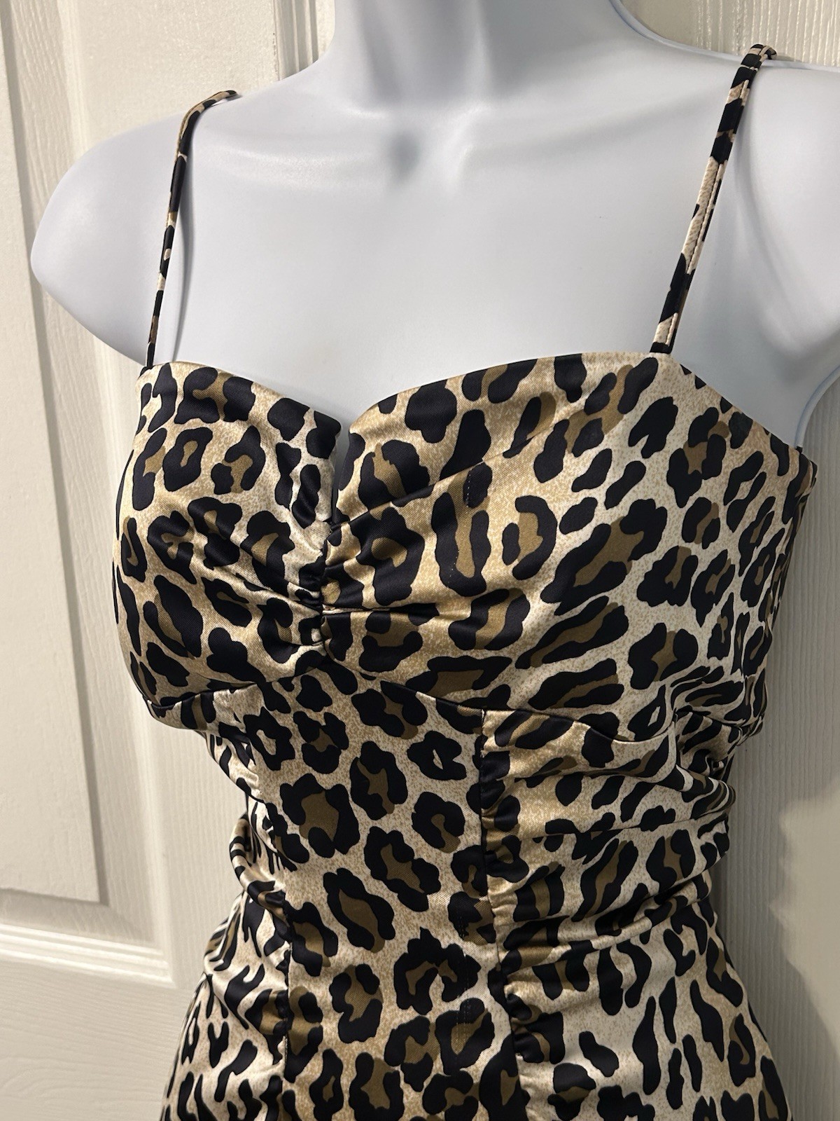Retro Rockabilly Pinup Leopard Sateen Wiggle Dress Joanna Chen 6 50s Grunge VLV