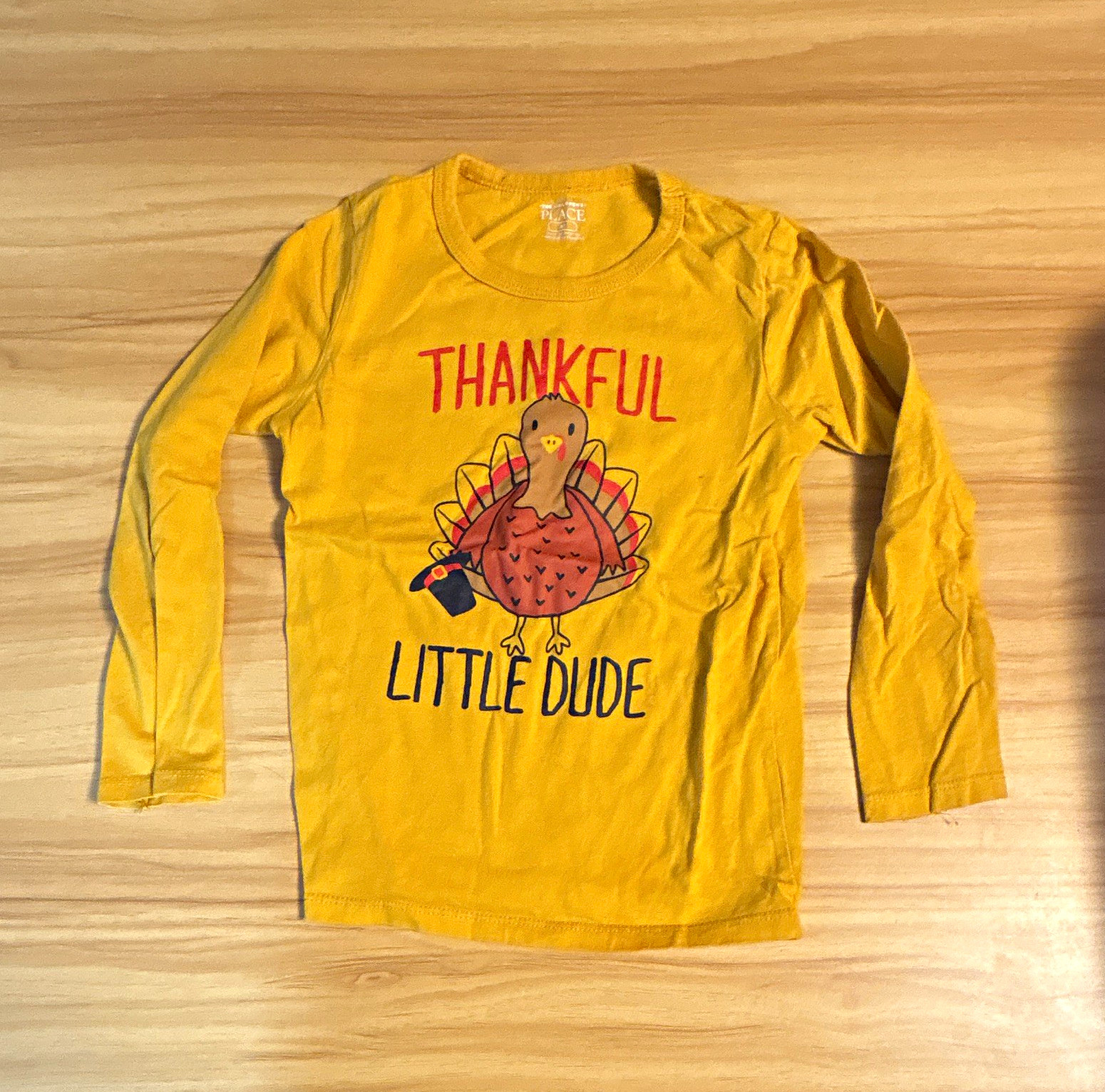 The Children’s Place 5T Yellow Long Sleeve 100% Cotton Turkey Thanksgiving Tee