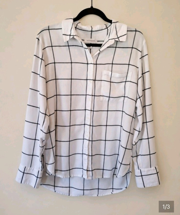 Treasure & Bond Windowpane Plaid Collared Long Sleeve Button-Up Shirt S