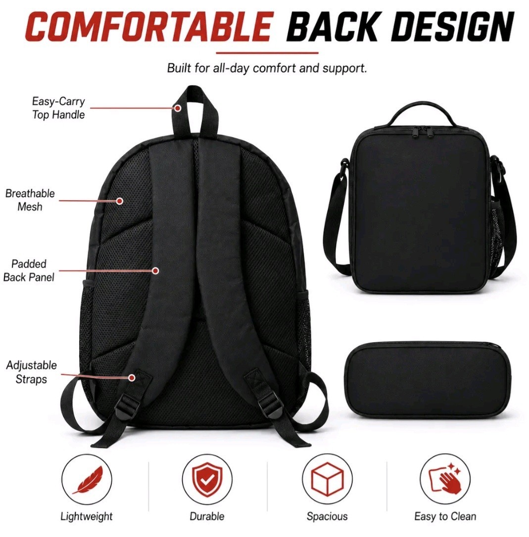 3 Pcs Boys Roblox School Backpack Set- Bag With Lunch Bag & Pencil Case – 3 In 1