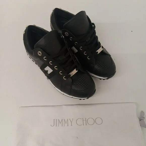 Jimmy Choo Men’s Black and Silver Soft Vacchetta Low Top Sneakers – EU42.5/US9.5