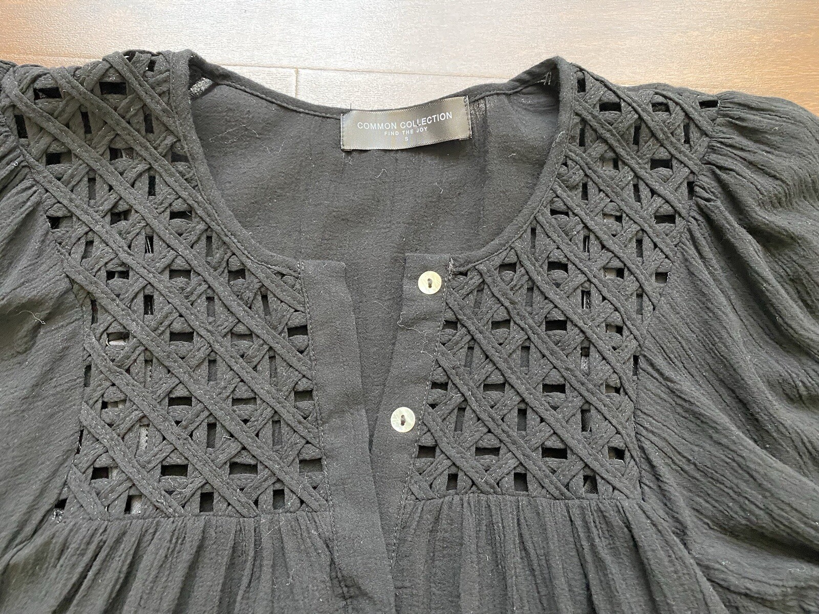 COMMON COLLECTION Black Balloon Sleeve Boho Top Poet Peasant Blouse Size Small