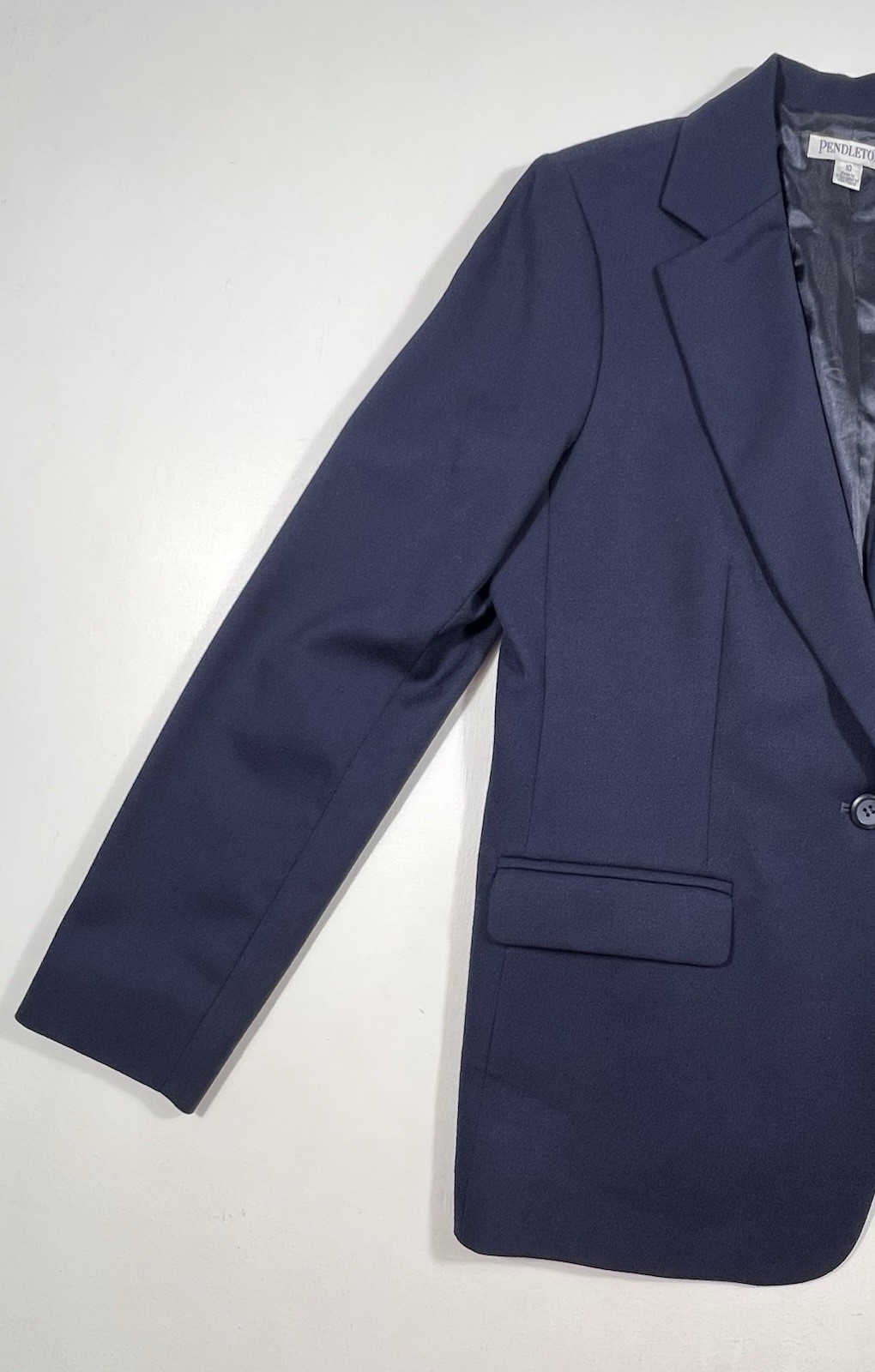 PENDLETON Womens 10 Navy Virgin Wool Blazer Single Button Lined USA Classic