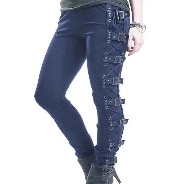 High-stretch punk-style women’s trousers with side lace-up details