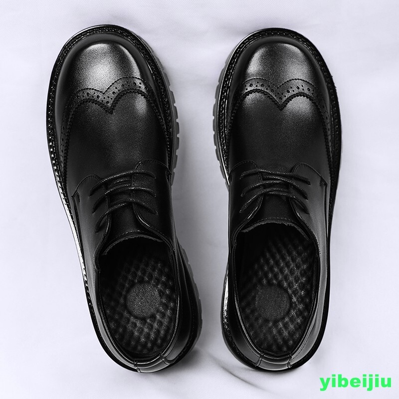 Mens Platform Derby Dress Formal Leather Shoes Wing Tip Thick Sole Big Round Toe