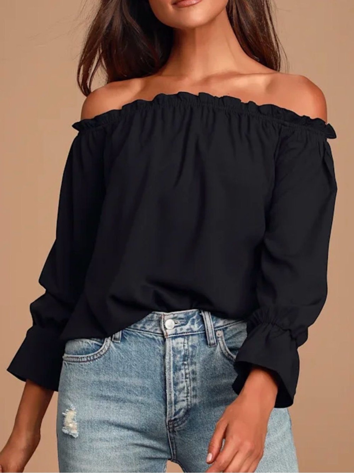 LULUS Women’s All in Good Fun Black Off-the-Shoulder Top Blouse Size Small