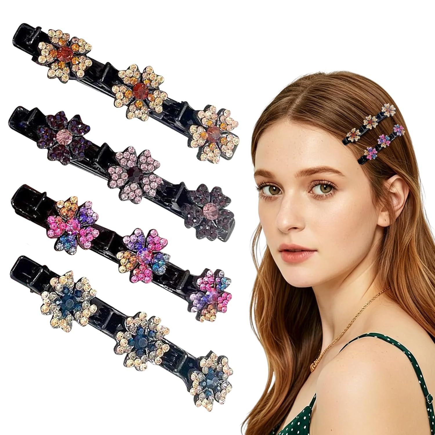 4PCS Sparkling Crystal Stone Braided Hair Clips, 2026 New Crystal Stone Braided