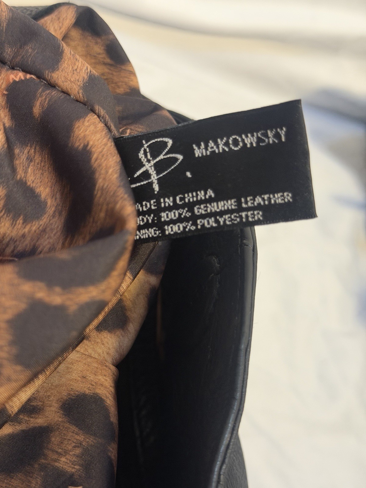 B Makowsky Black Soft Leather Hobo Shoulder Bag Purse Leopard Interior