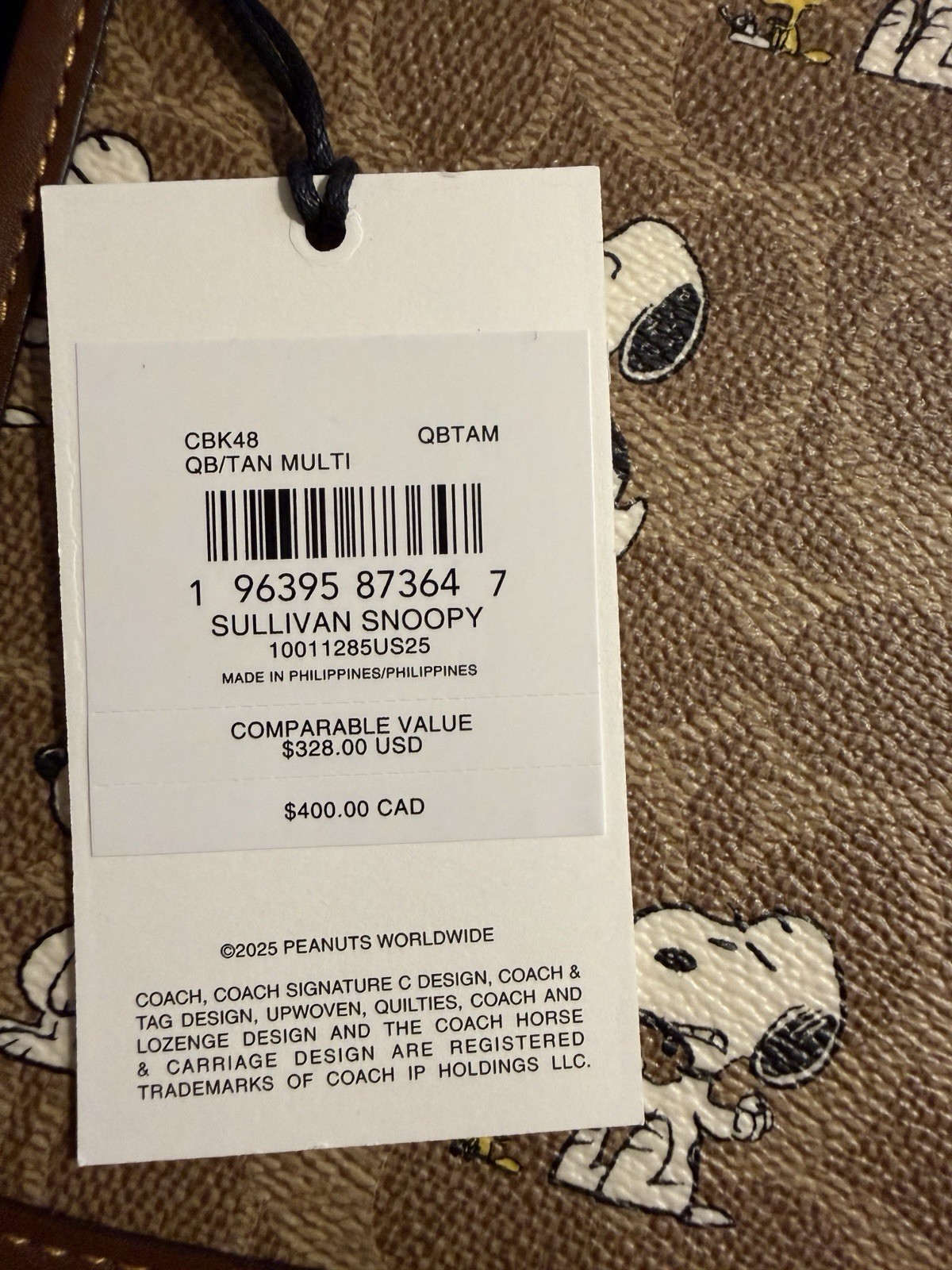 Coach Peanuts Sullivan Snoopy & Woodstock Signature Crossbody Bag Brown Small