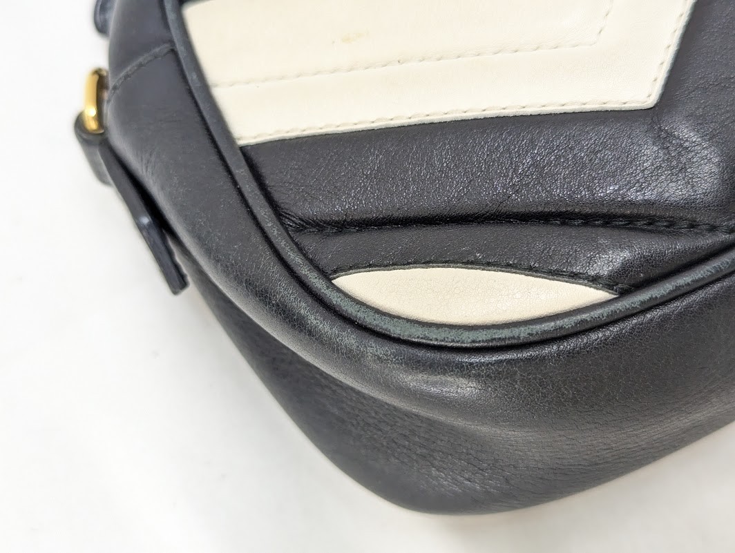 GUCCI GG Marmont Shoulder Bag Leather Black White 447632 001998 Authentic