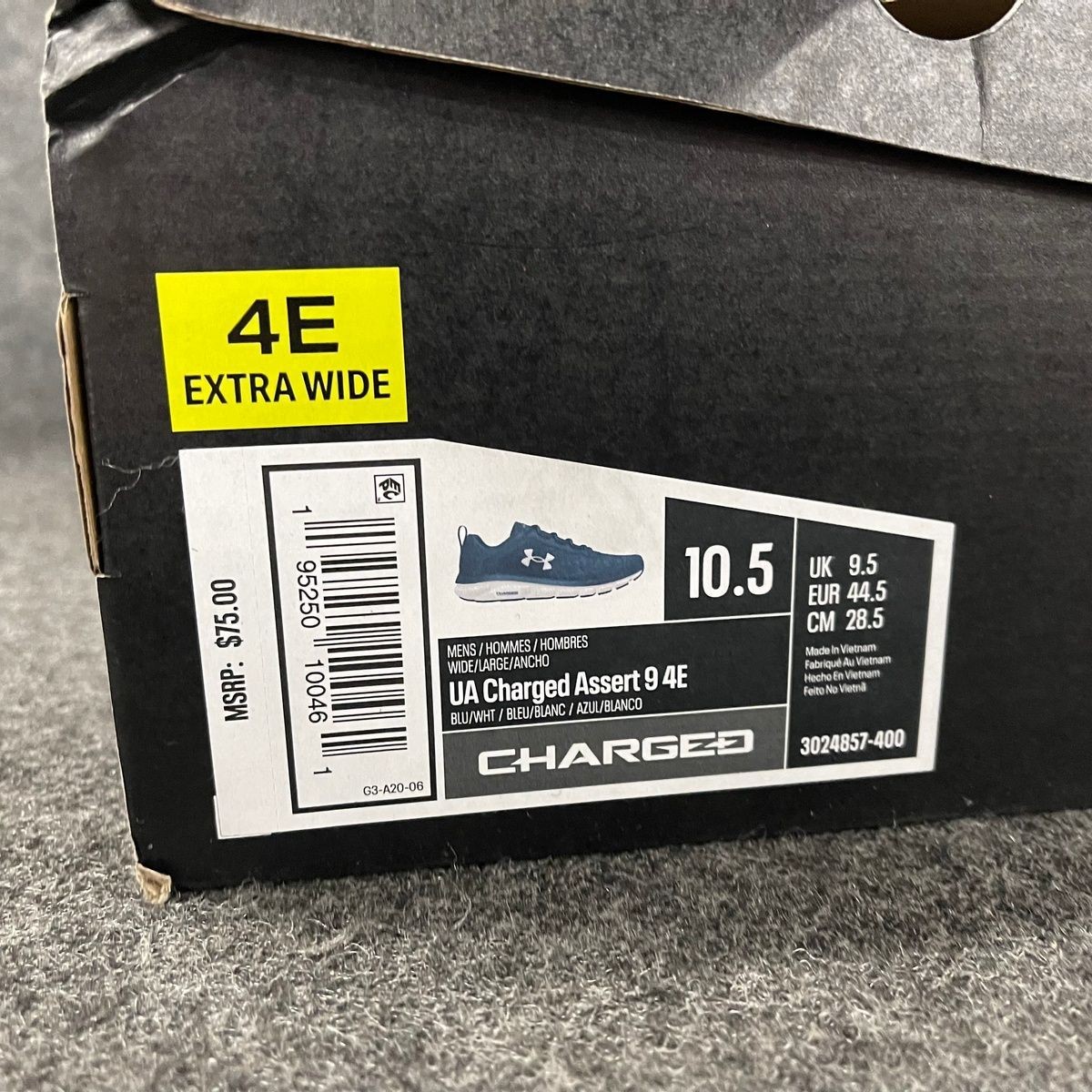 UNDER ARMOUR UA Charged Assert 9 Running Shoe Men’s Size 10.5 4E/XWide