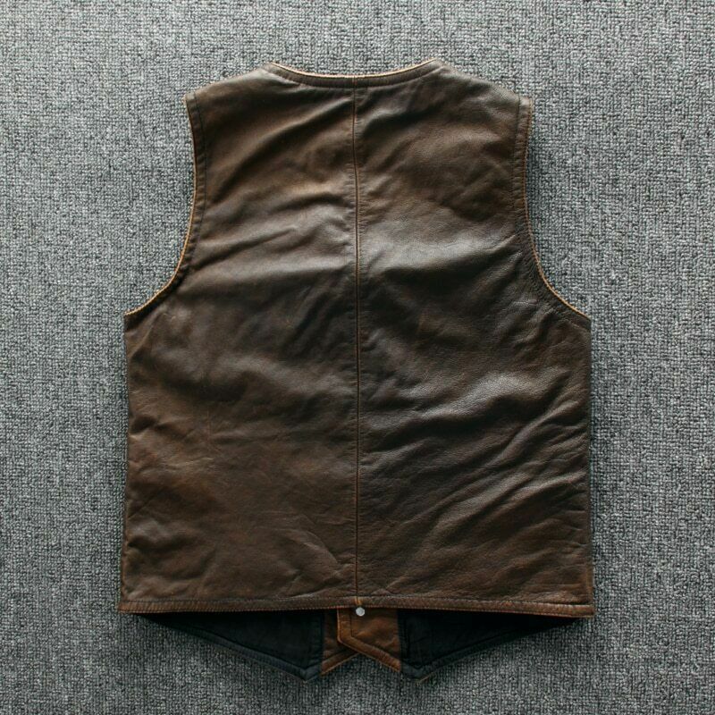 Men’s Biker Vintage Tan Brown Vintage Real Leather Motorcycle Vest Jacket