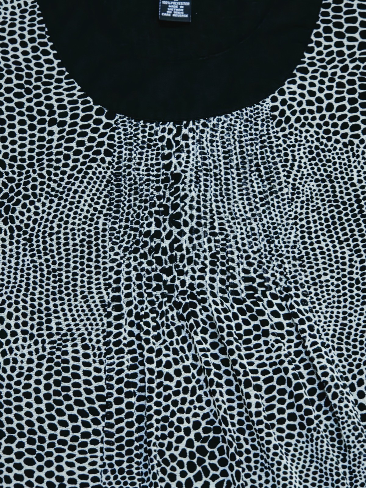 Rafaella Black/White Animal Print Pleated Scoop Neck Wide Strap Tank M