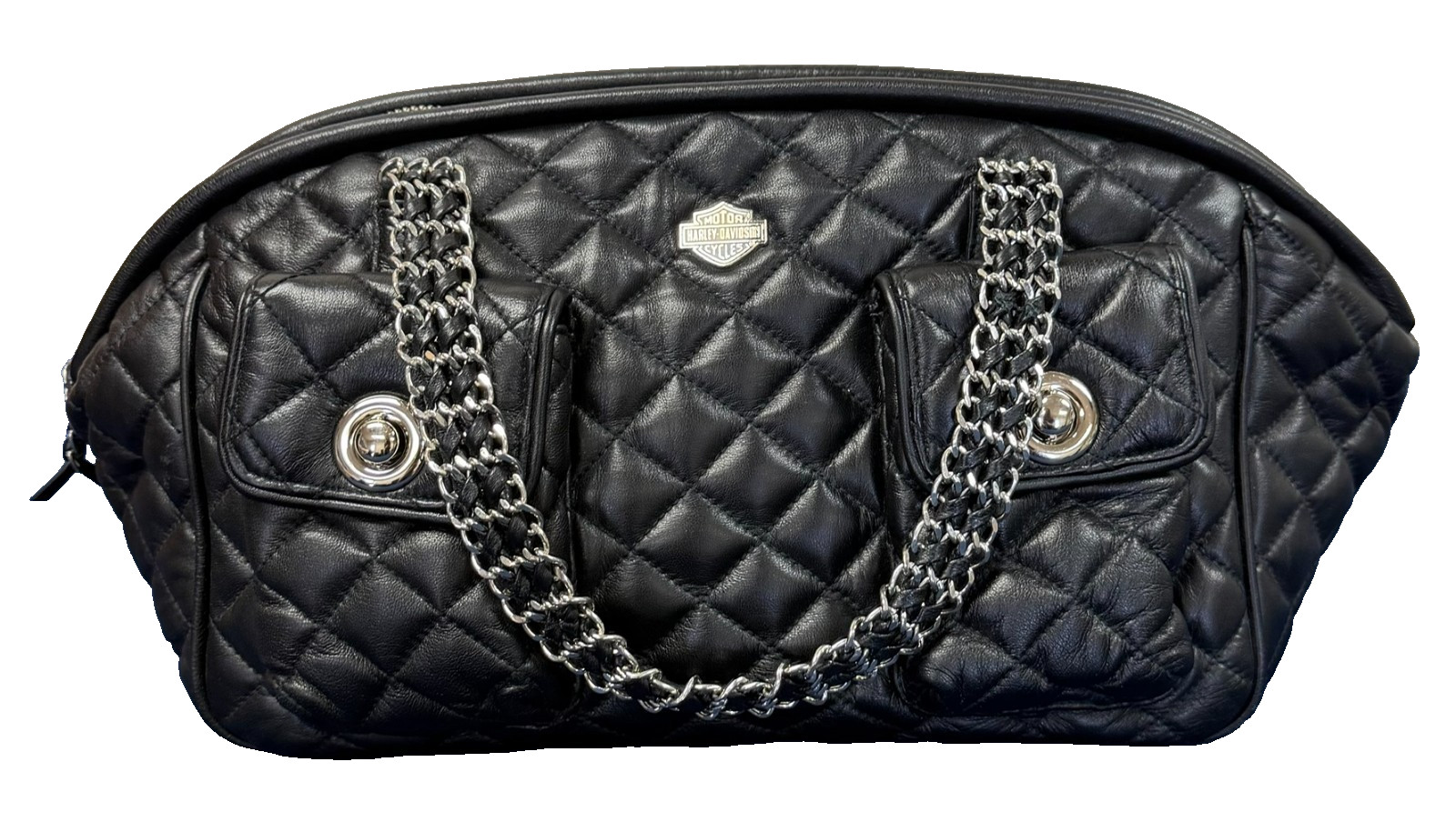 Harley-Davidson Quilted Leather Handbag/Satchel with Silver Accents