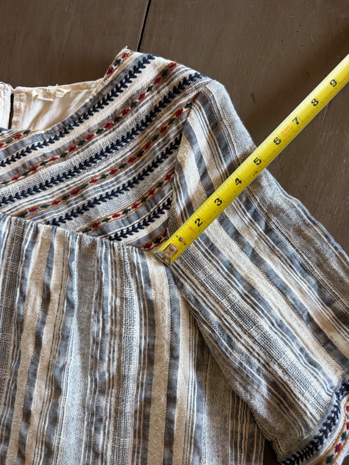 Orange Creek Boho Cream and Blue Lined Blouse Size L