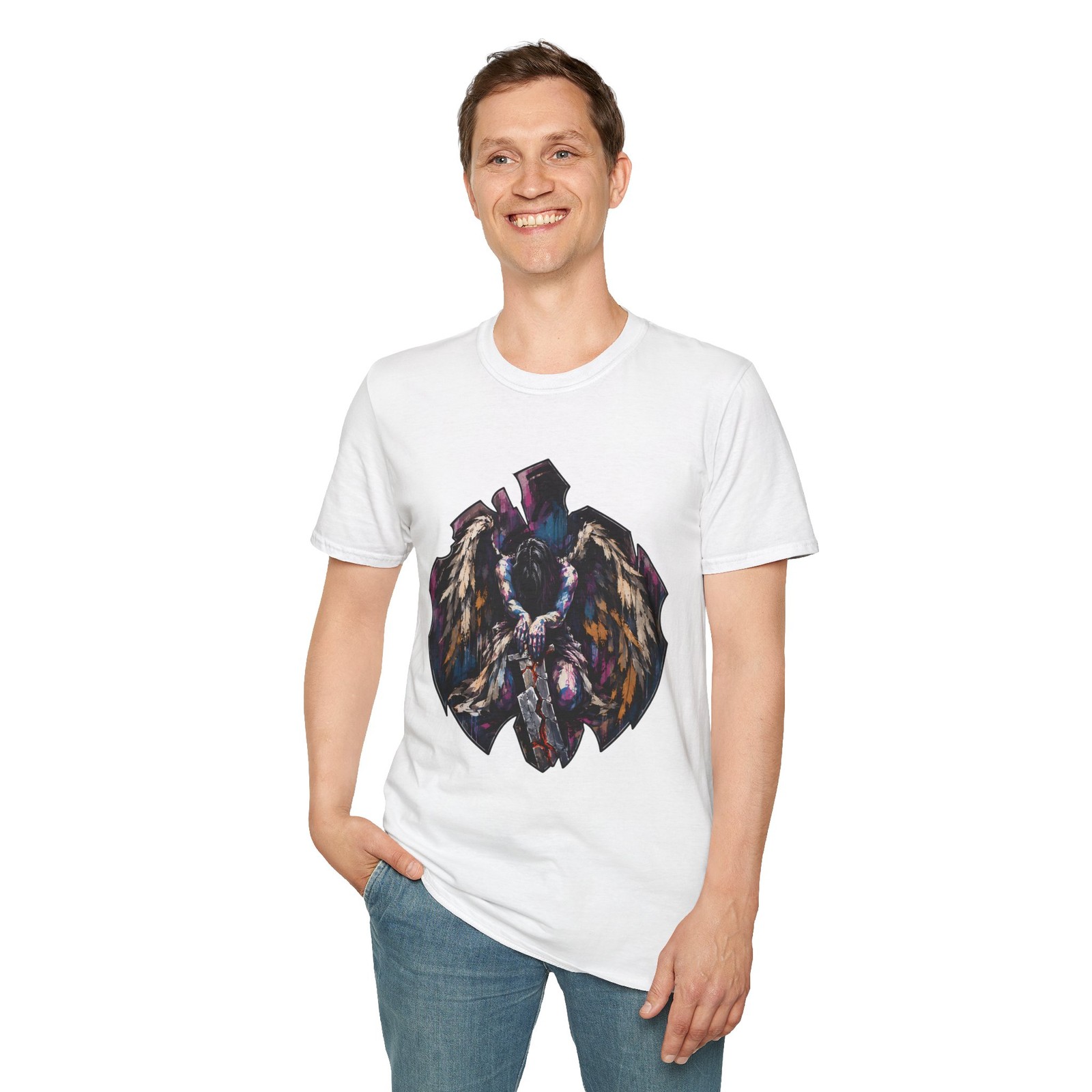 Fallen Angel Broken Blade Gothic Feathers Tragic Dark Unisex Softstyle T-Shirt
