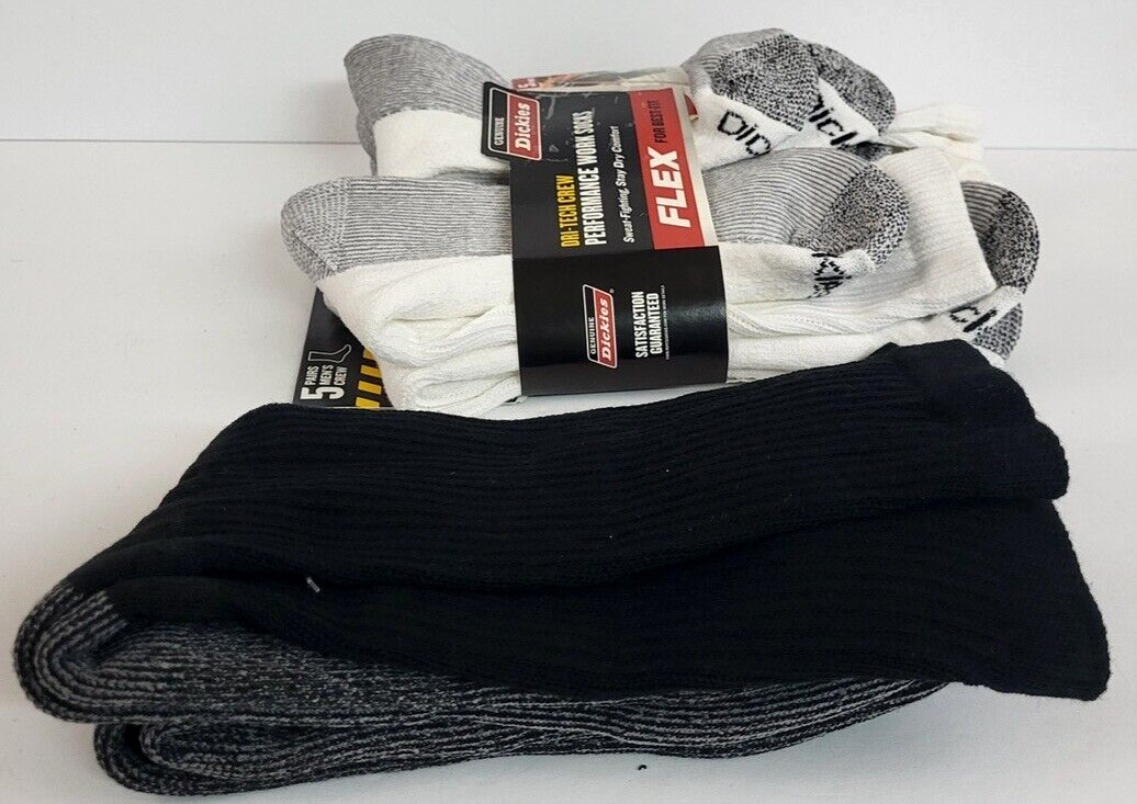 Dickies 6 Pack Dri-Tech Crew Performance Work Sock ~4 White & 2 Black~ Size 6-12