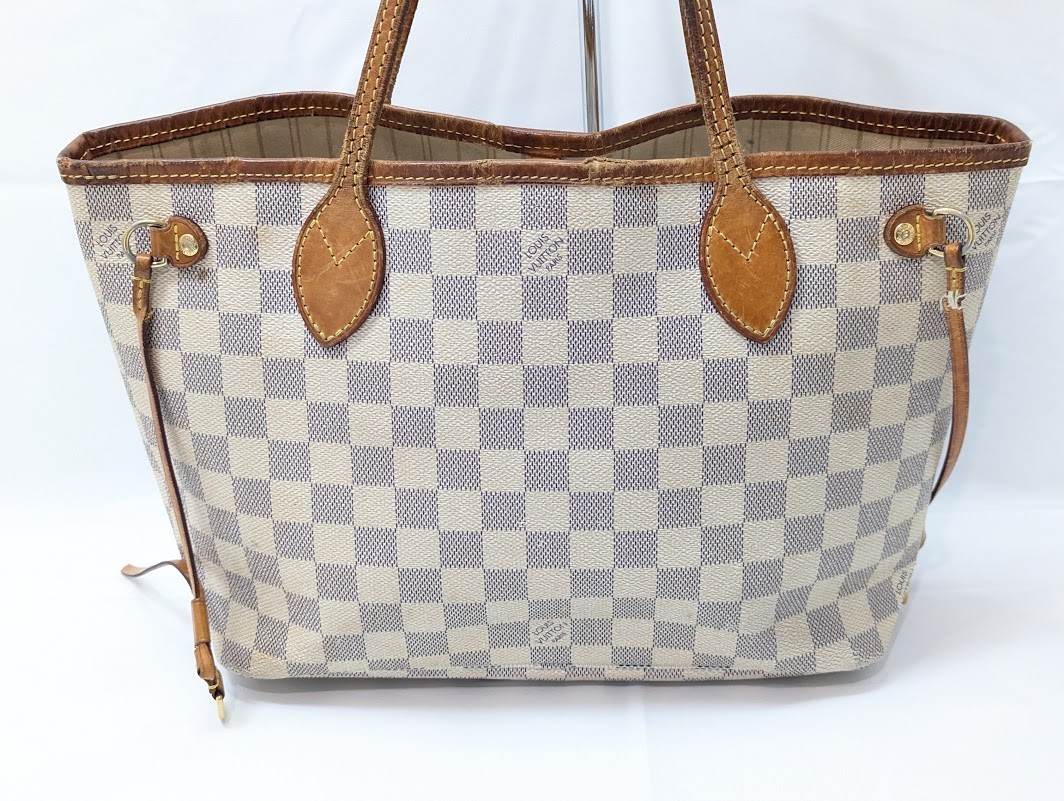 LOUIS VUITTON Damier Azur Neverfull PM Tote Bag White N51110 VI3160 Authentic LV