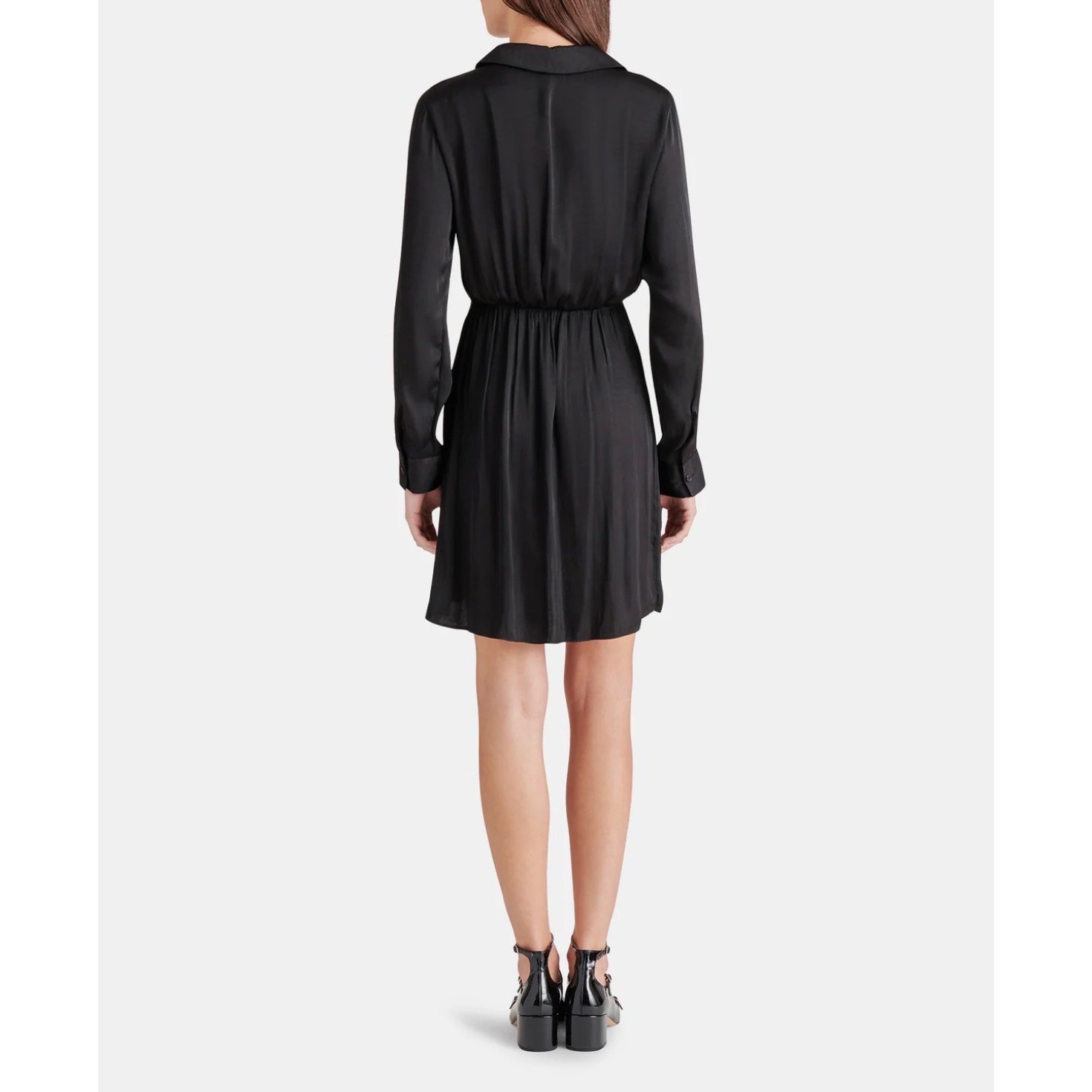 Steve Madden Washed Satin Faux Wrap Dress Size XL Black Long Sleeve Mini NWT