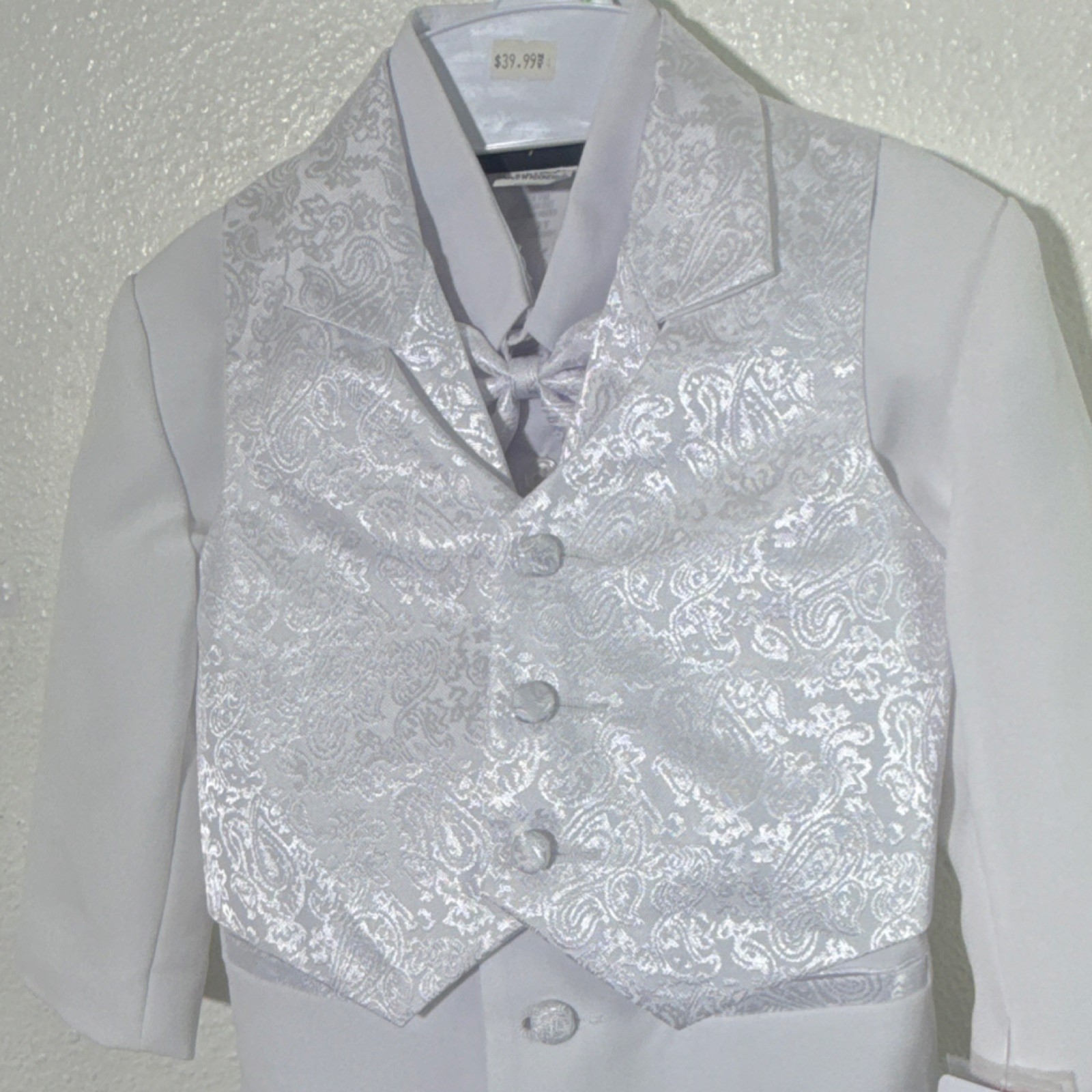 Raphael Collection Boys White Suit 5 piece Set w/ Vest & Pants 2T Polyester