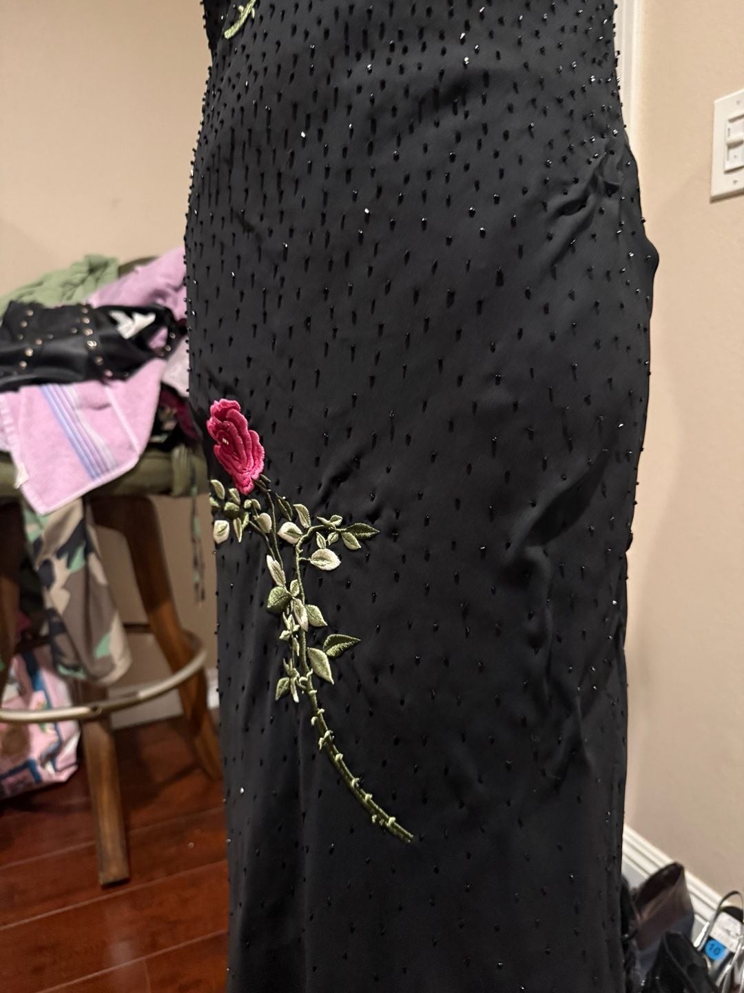 Y2k Morgan & Co by.Linda Bernall Sz.7/8 Black Beaded Floral Embroidered Dress