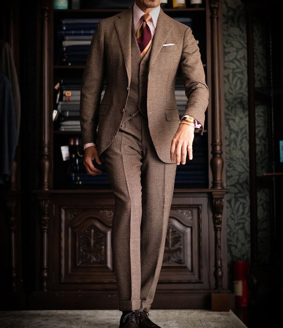 Men Suits Regular Fit Formal Notch Lapel Groom Prom Houndstooth Single Breasted
