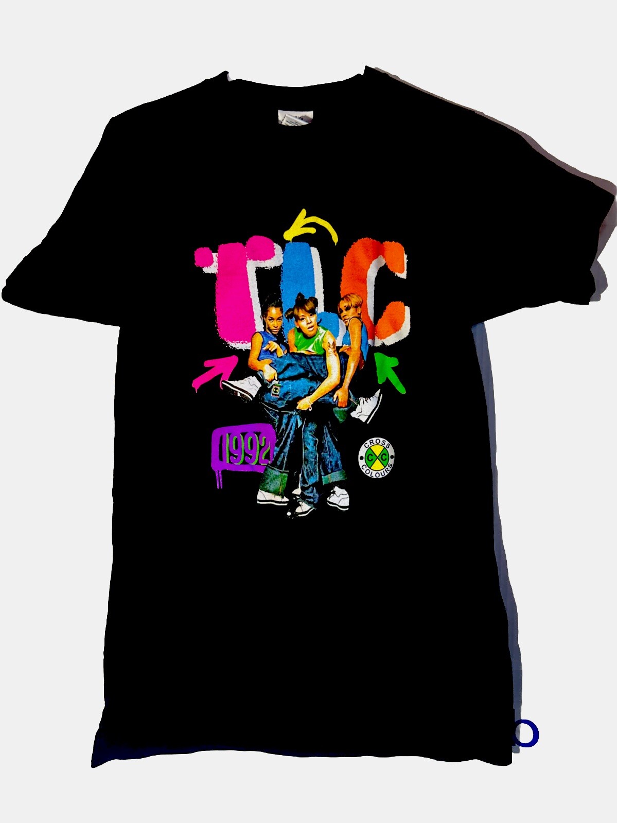 Cross Colours size XS Black Rare Graphic TLC Hip Hop Shirt Top 90s Vintage NWOT