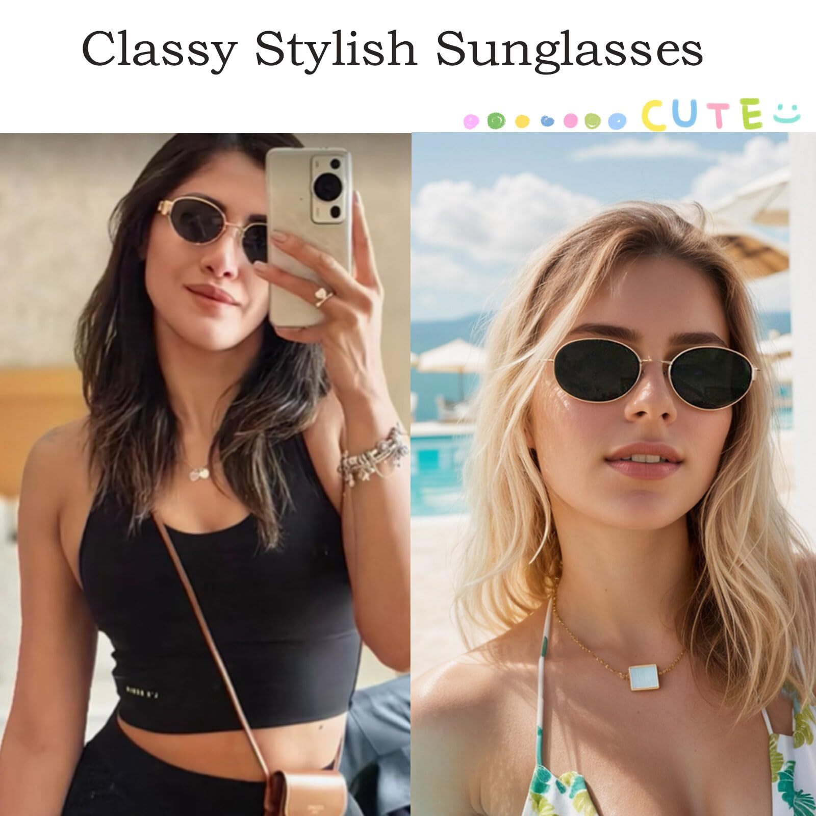 Oval Sunglasses Retro 90S Sunglasses Trendy Classic Shades Metal Frame Gold USA