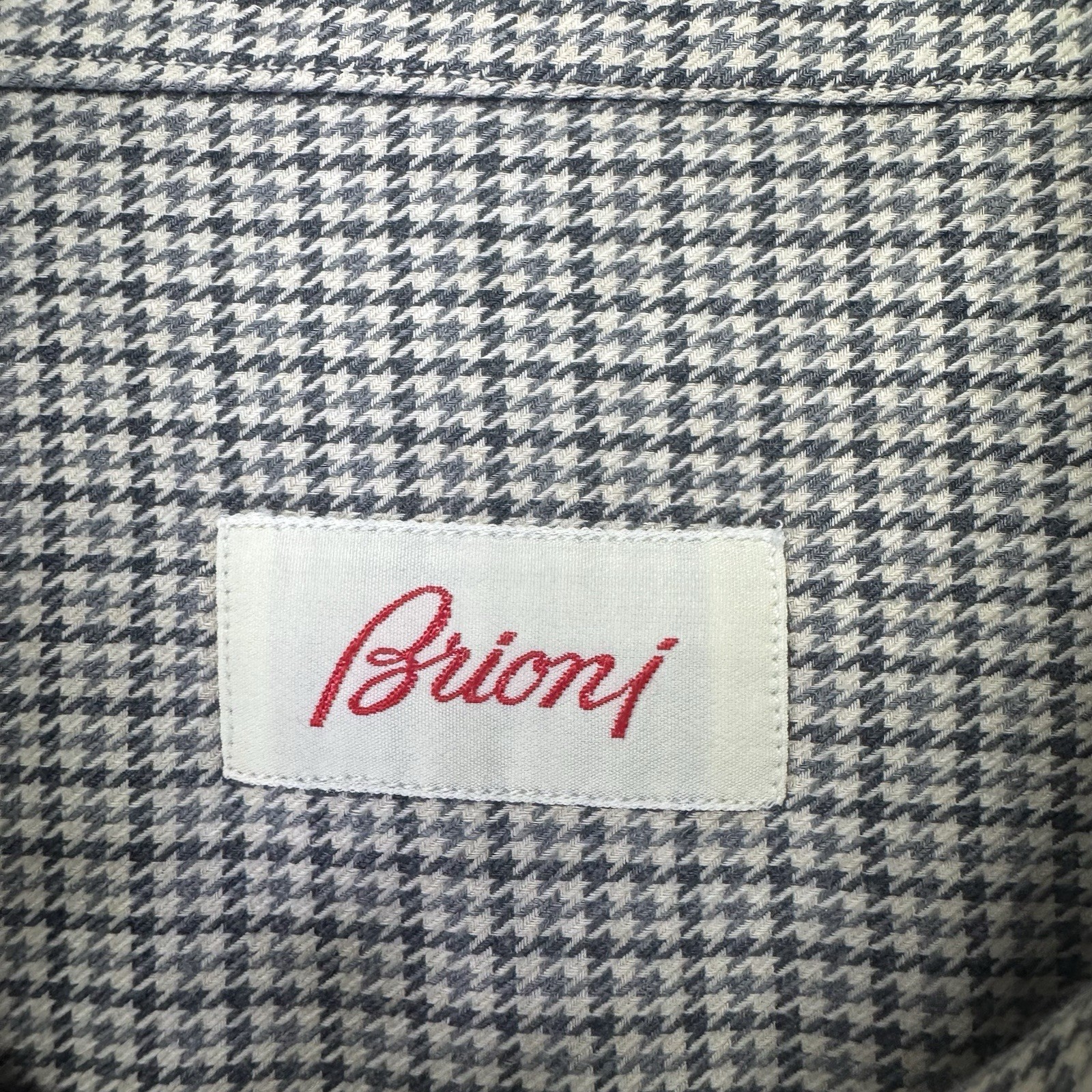 Brioni Shirt Men’s Size XL Long Sleeve Button Up Gray Houndstooth Made In Italy