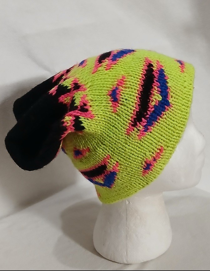 Multicolor Neon Knit VTG 90s Slouch Cap Hat Winter Beanie Toque Mens Unsized