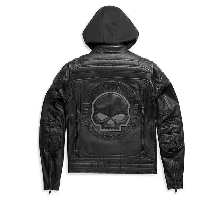 H.Davidson Men’s Black Auroral II 3-in-1 Removable Hood Cowhide Leather Jacket