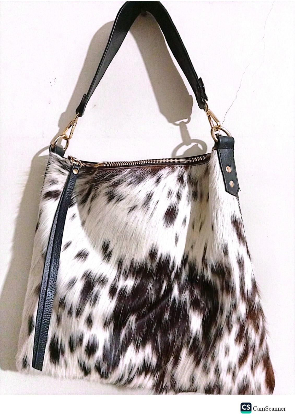 Genuine Cowhide Leather Tote Bag Hair-On Brown White Shoulder Handbag Western