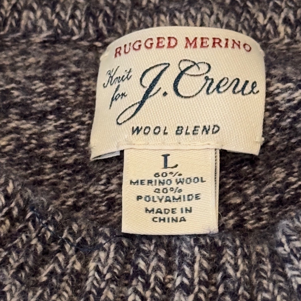 J.Crew Rugged Merino Wool Blend Marled Crewneck Sweater Mens Large Gray