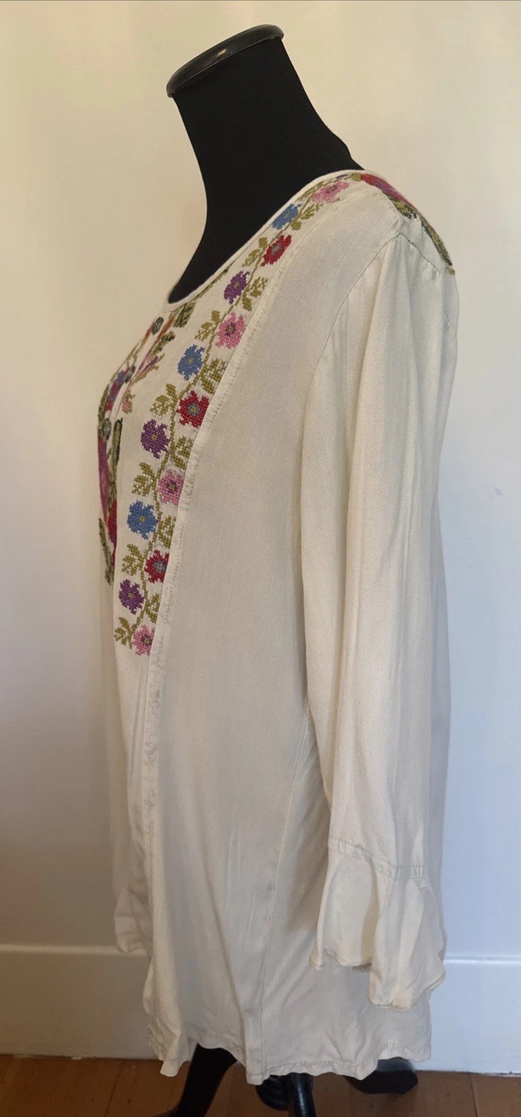 Parsley and Sage Cross Stitch Floral Bohemian Peasant Blouse Tunic Size Large