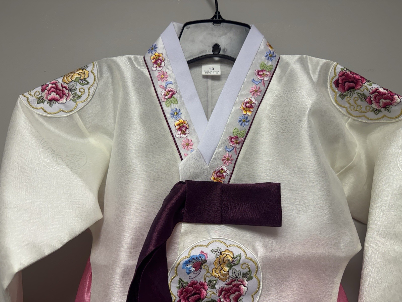 NEW Korean Traditional Hanbok Dress Jeogori Girl’s 13 White Pink Made in Korea