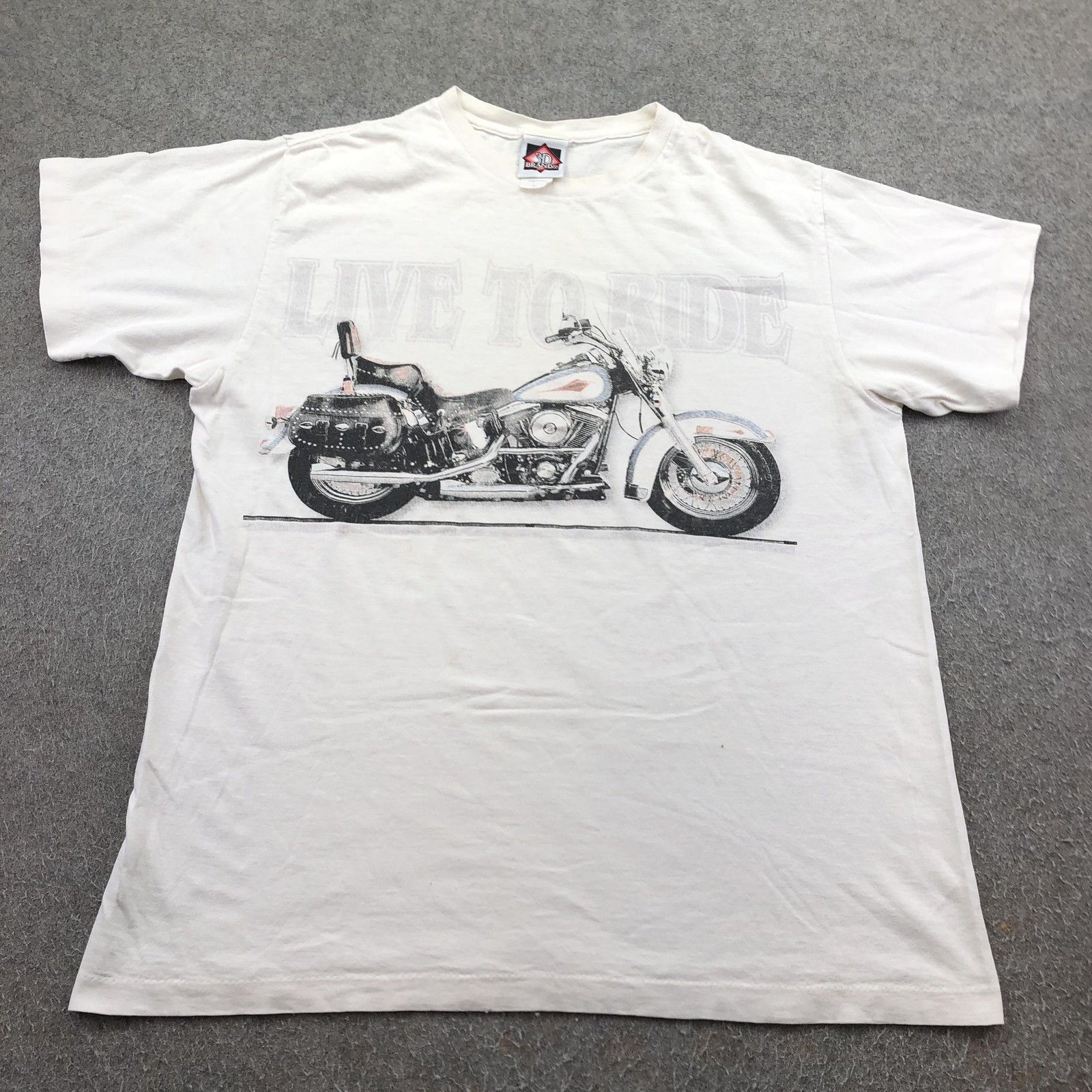 Vintage Live To Ride Shirt Mens Large White Biker Style 3D Brands 90s