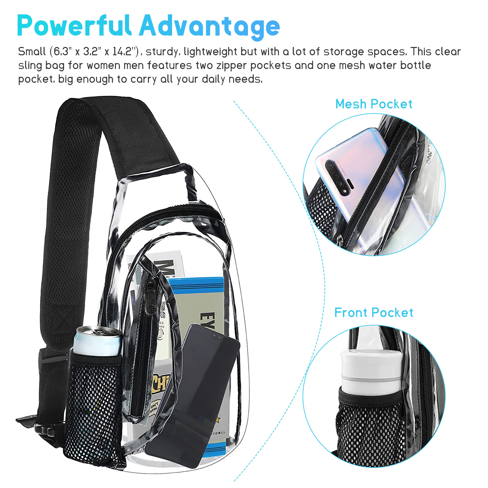 Clear PVC Sling Bag Transparent Stadium Shoulder Crossbody Chest Pack Adjustable
