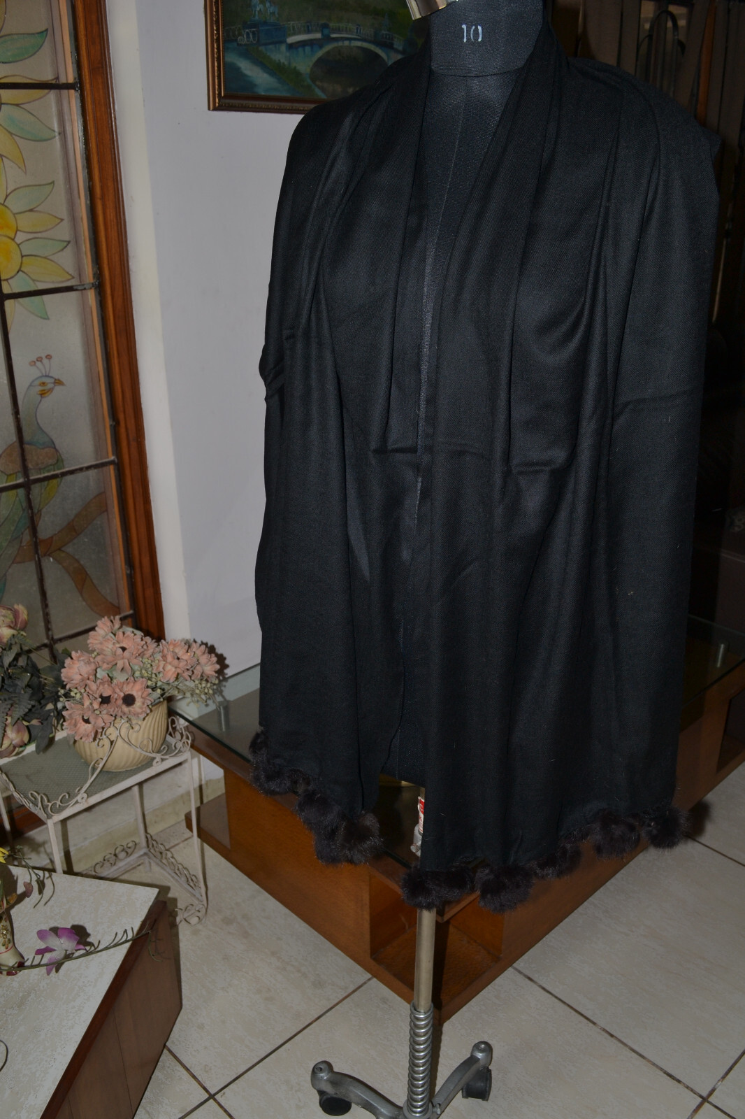 BLACK PLAIN Pashmina 100% Cashmere 75×200 Shawl w MINK tassels, 9 COLOR CHOICE