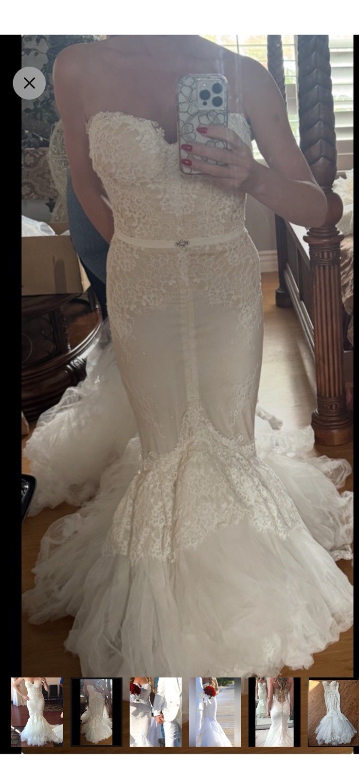 Inbal Dror Ivory Lace Strapless Mermaid/Trumpet Tulle Train Wedding Dress