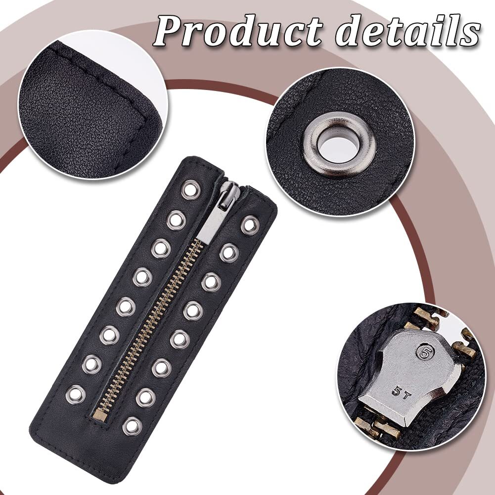 Leather Lace-in Boot Zipper Inserts, 2.1×6.2″ Black-smooth