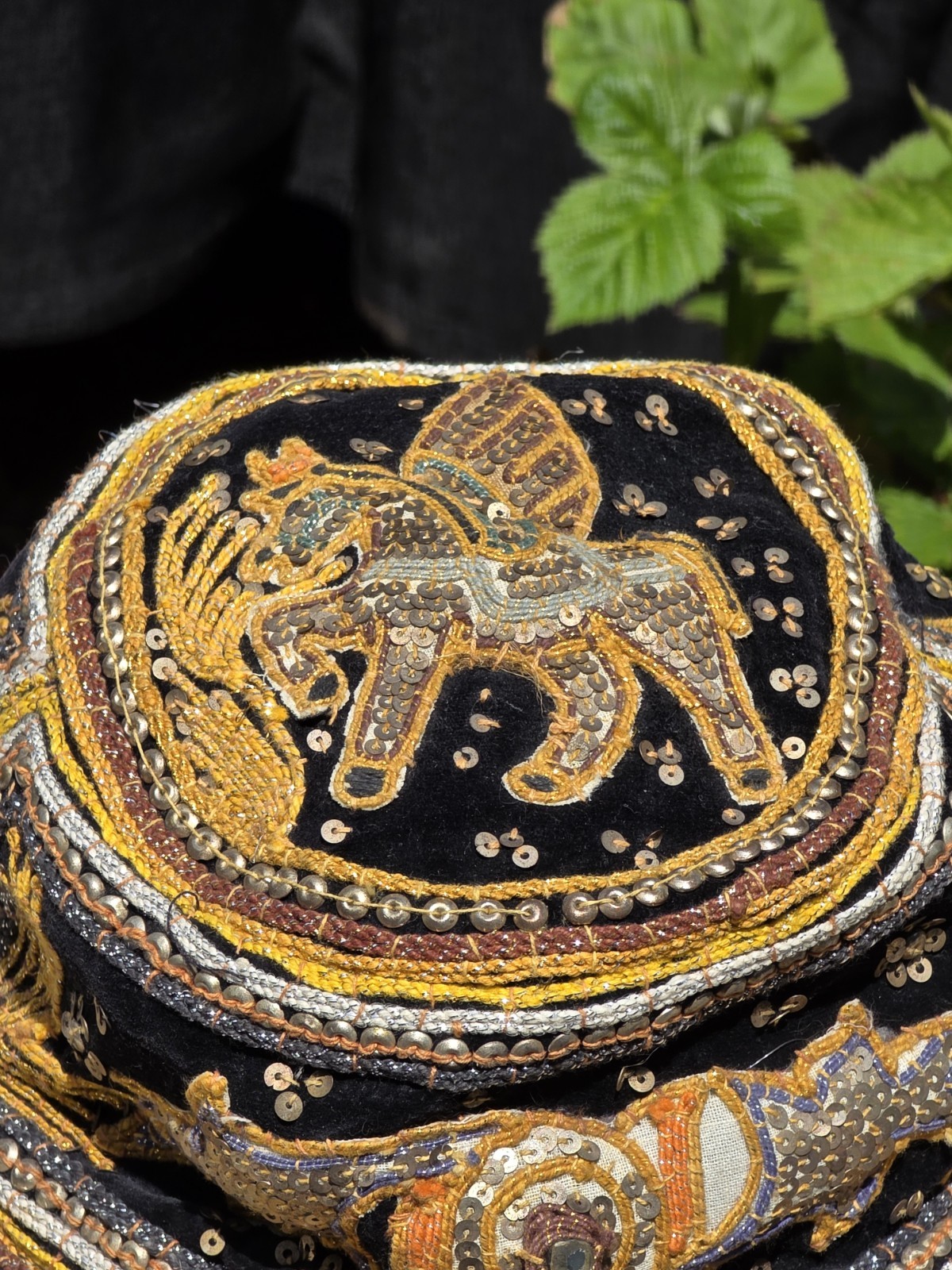 Vintage Myanmar Burmese Burma Kalaga Floppy Boho Hat Unicorn Sequins Embroidery