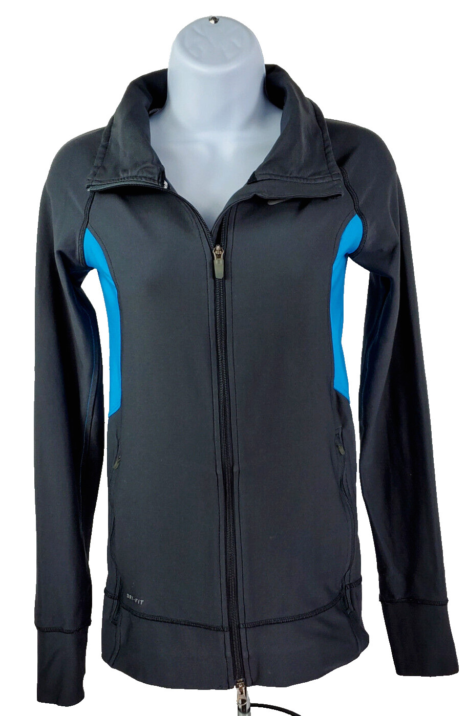 Nike Running DRI-FIT~Women XS~WARM Gray Blue Colorblock Hooded Full Zip Jacket