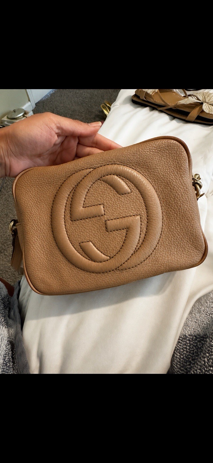 Gucci Small Brown Crossbody Bag GG Logo Tassel Zip Adjustable Detachable Strap