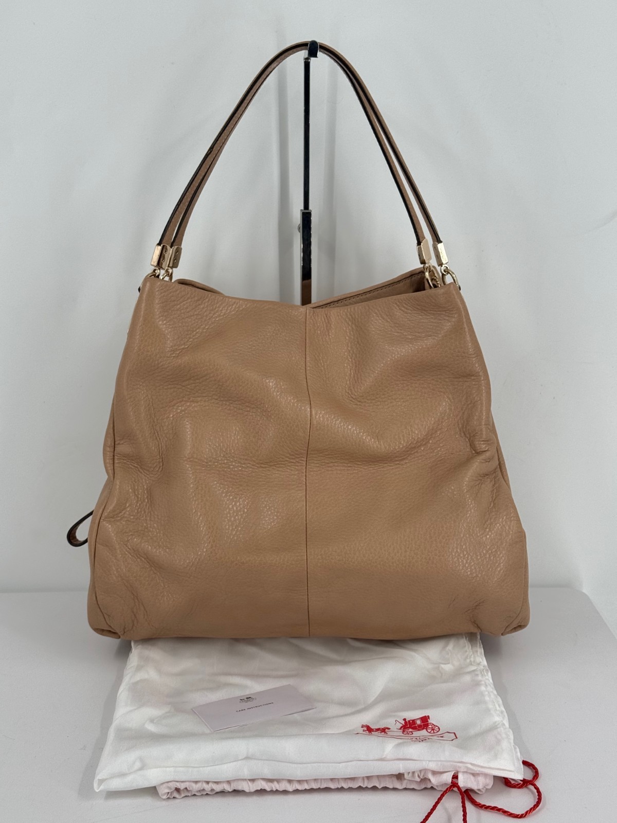 Coach Tan Brown Pebbled Leather Madison Phoebe Satchel Saddle Hobo Purse Bag
